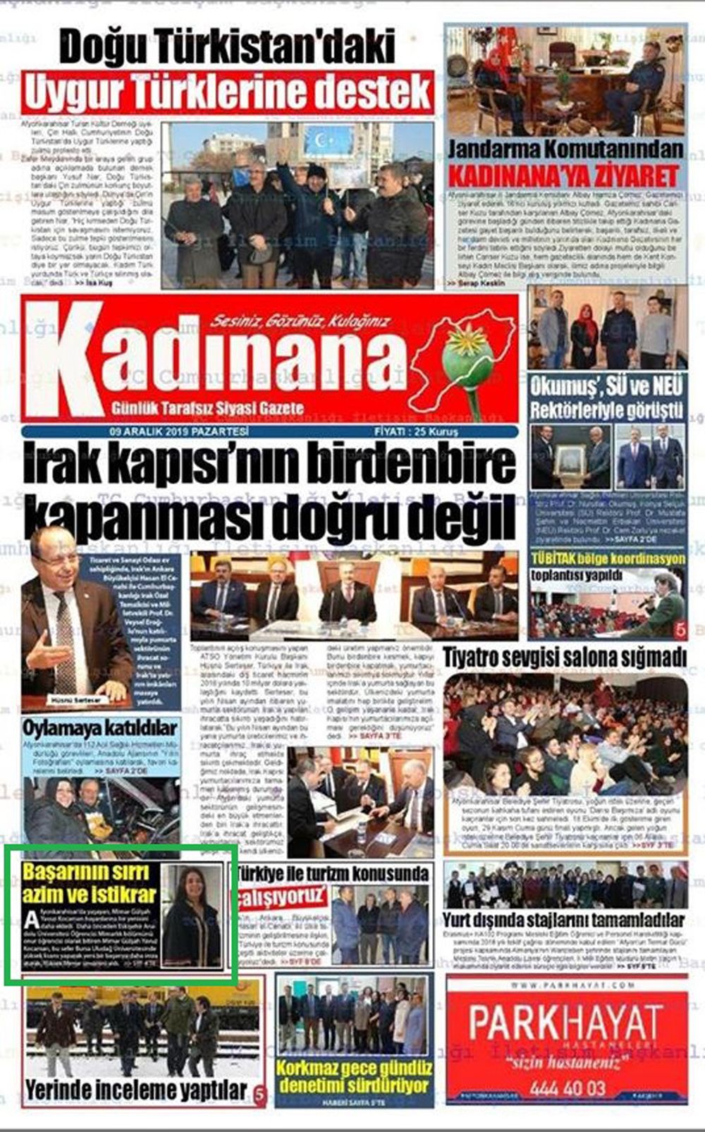 Kadınana Gazetesi 9 Aralık 2019 haber